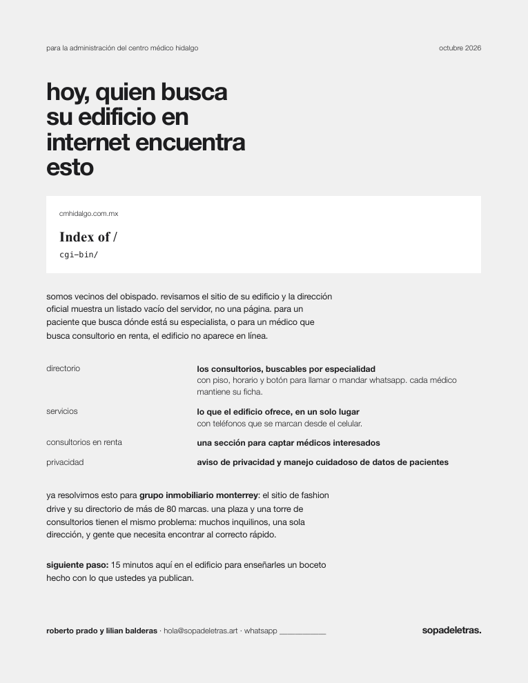 carta para la administración del centro médico hidalgo